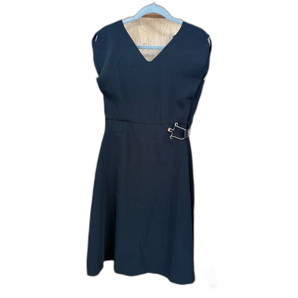 IPEKYOL Black Sleeveless V-Neck A-Line Dress Gold Buckle Cocktail Womens 8 NWT